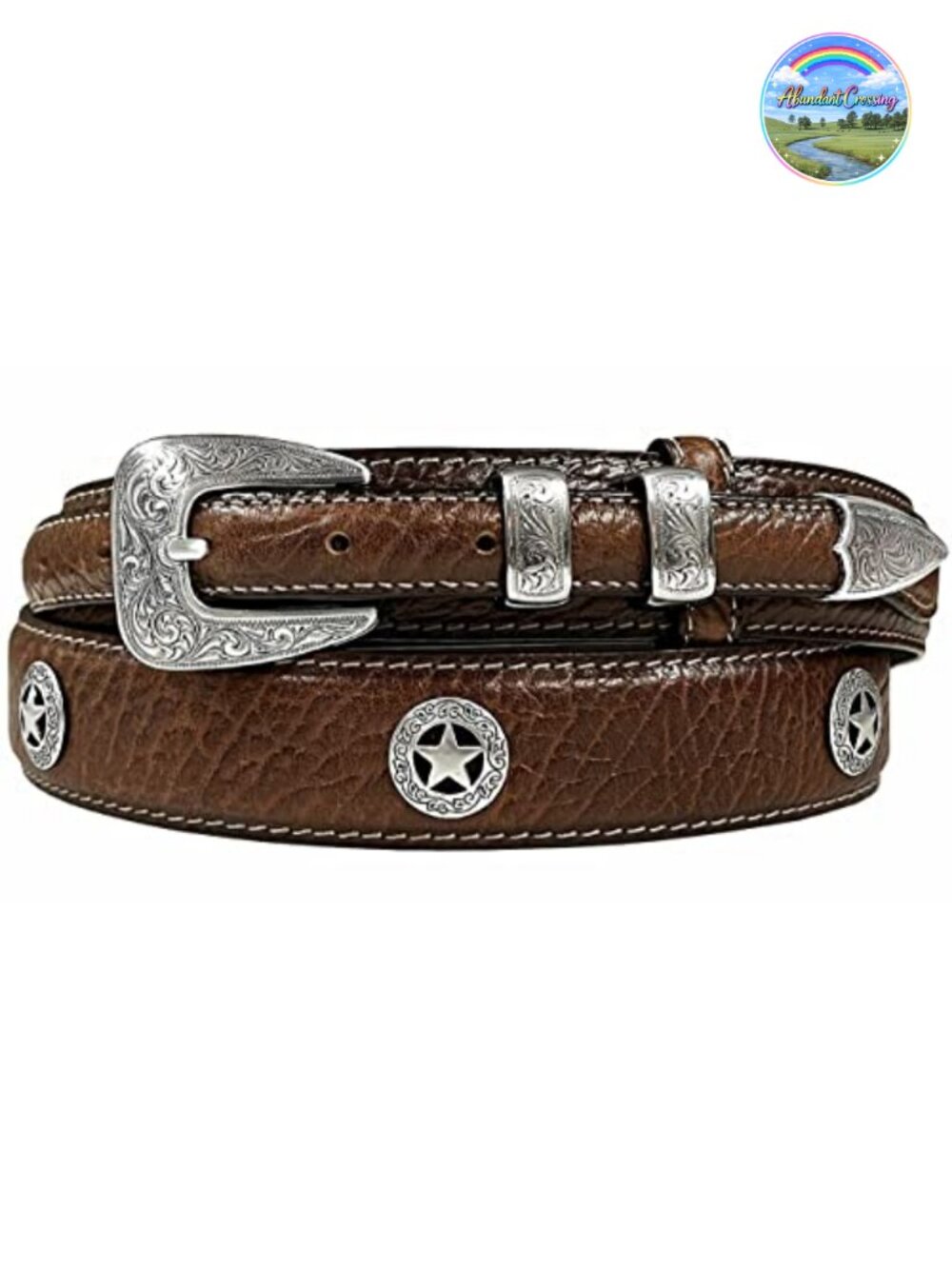 Genuine Leather Western Ranger Belt Tapered Floral Buckle